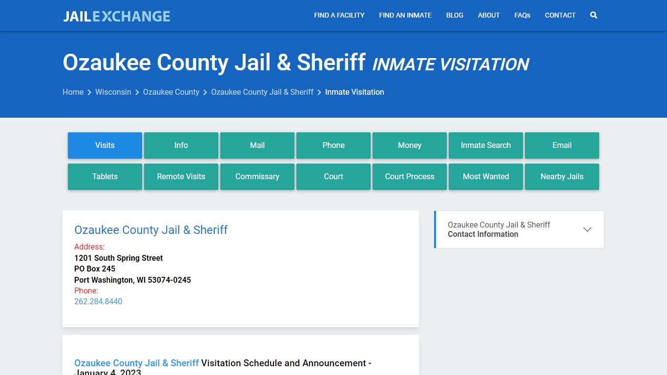 Inmate Visitation - Ozaukee County Jail & Sheriff, WI