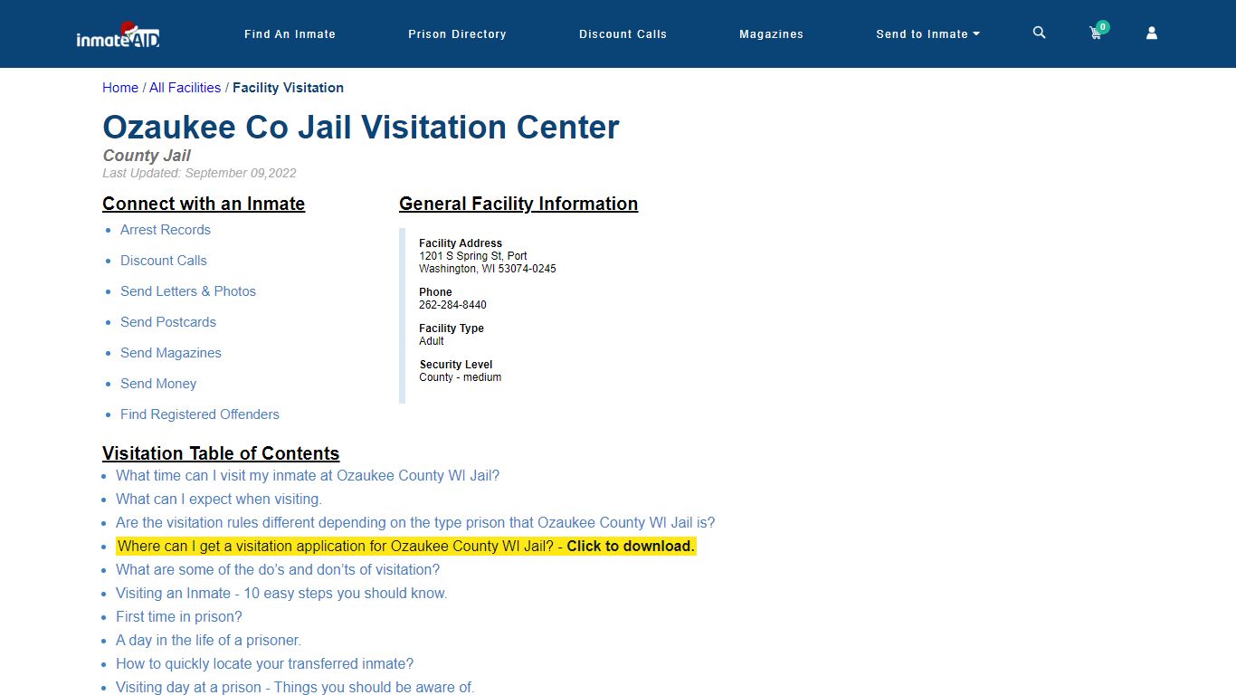 Ozaukee County WI Jail | Visitation, dress code & visiting hours