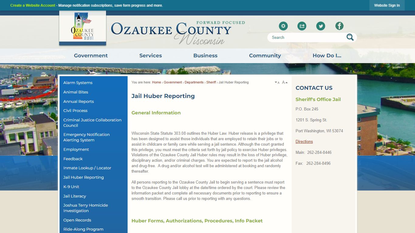 Jail Huber Reporting | Ozaukee County, WI - Official Website