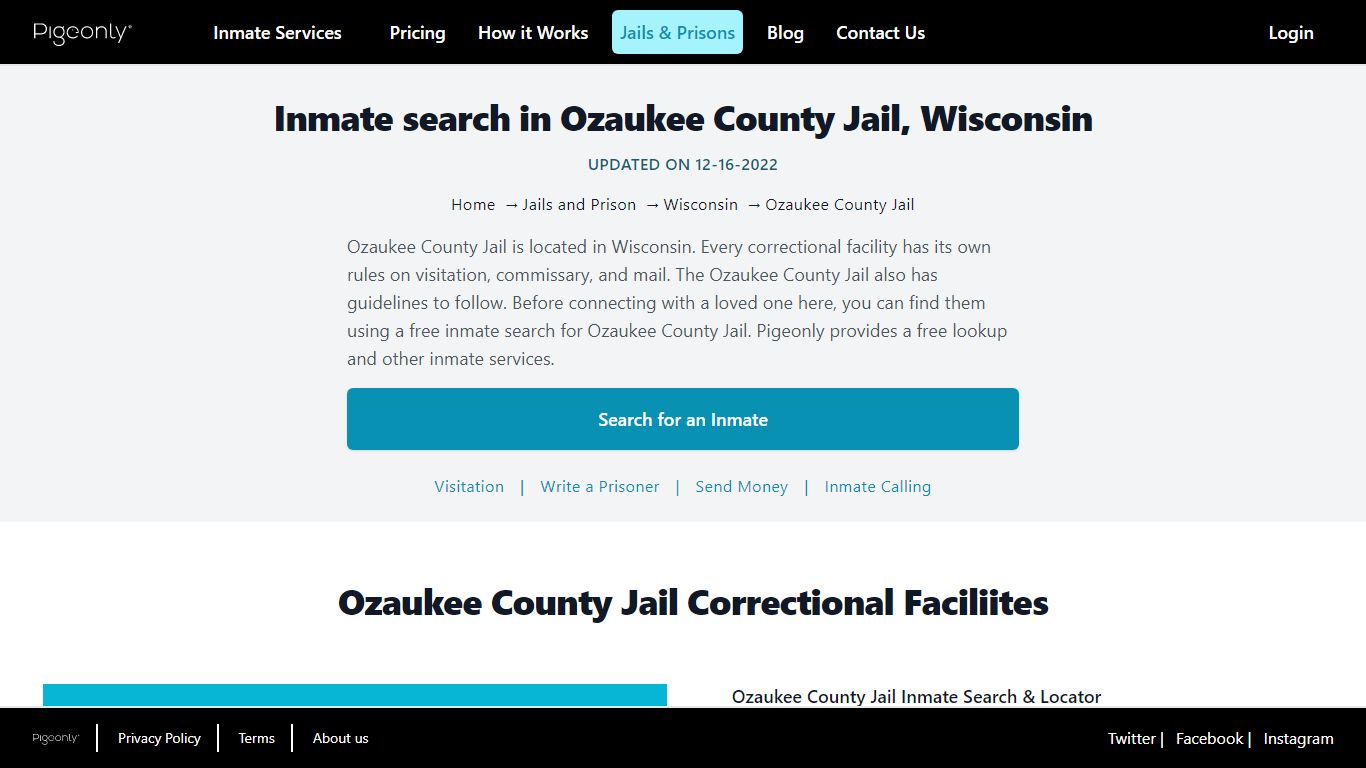 Inmate Search Ozaukee County Jail, Wisconsin | Pigeonly